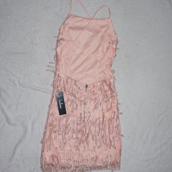 Lulu's Blush Pink Lace Up Dress - Picture 4 of 9